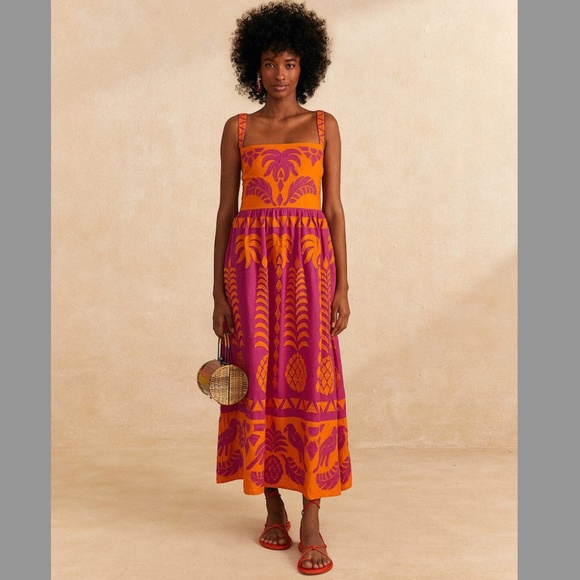 FARM RIO Orange Pineapple Love Cutwork Dress - Picture 1 of 3